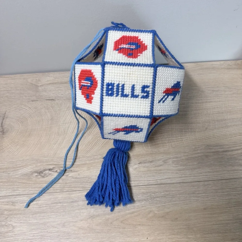 Buffalo Bills Needlepoint Plastic Canvas Hanging  Decor Tassel Handmade 1990s